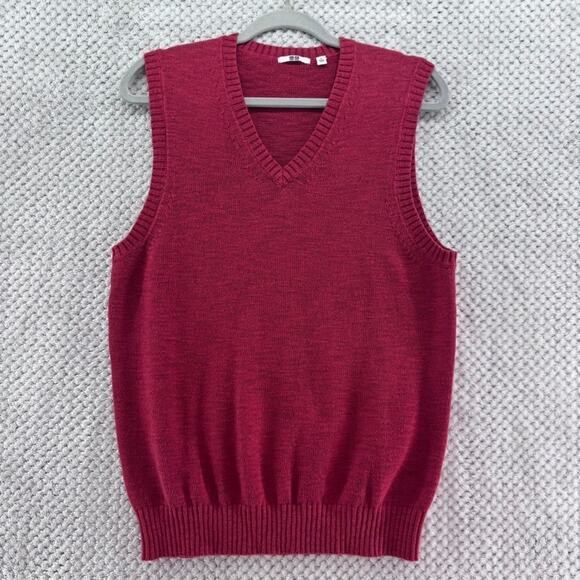 Uniqlo Top Womens S Red Linen Blend Knit Vest V-Neck Pullover Sleeveless Classic - Picture 1 of 11